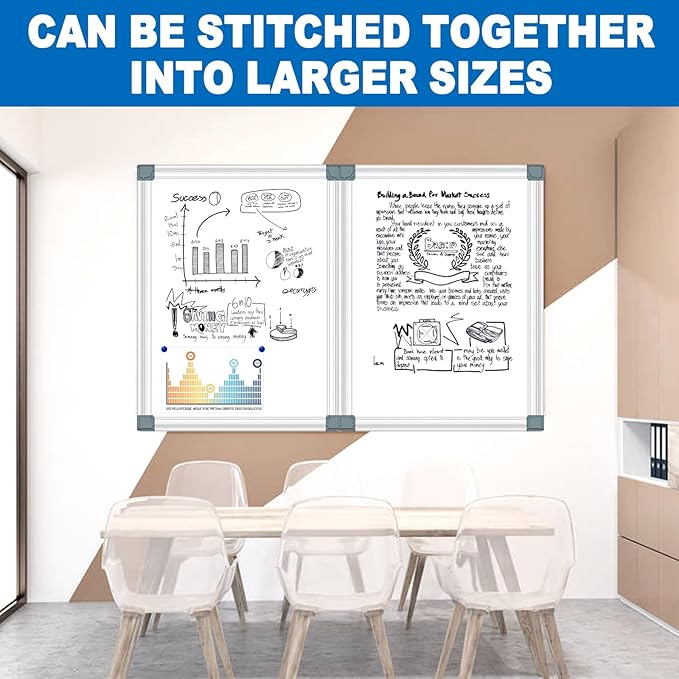 Magnetic White Board Dry Erase Board for Wall 24" x18 (2pcs) Aluminum Frame Magnet White Board for Home, School, Office, Kitchen