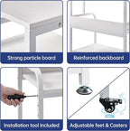 Printer Stand, 32.3" x 18.9" x 32.1" Extra Large Printer Table with Adjustable Storage Shelf, 3 Tier Rolling Printer Cart with Industrial Wheels for Home Office, White