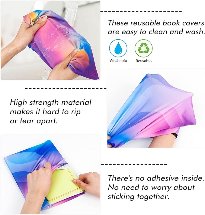 Feela 7 Pack Neon Pattern Jumbo Fabric Book Covers, Washable Durable Reusable Nylon, Stretchable for Hardcover Textbooks & Notebooks up to 9'x11'