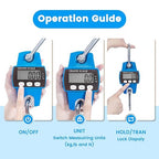 Digital Hanging Scale, 1102lb Crane Scale, 500kg Blue Digital Electronic Weighing Scale with LCD Display for Hunting, Outdoor, Bass Fishing, Big Game, Farm