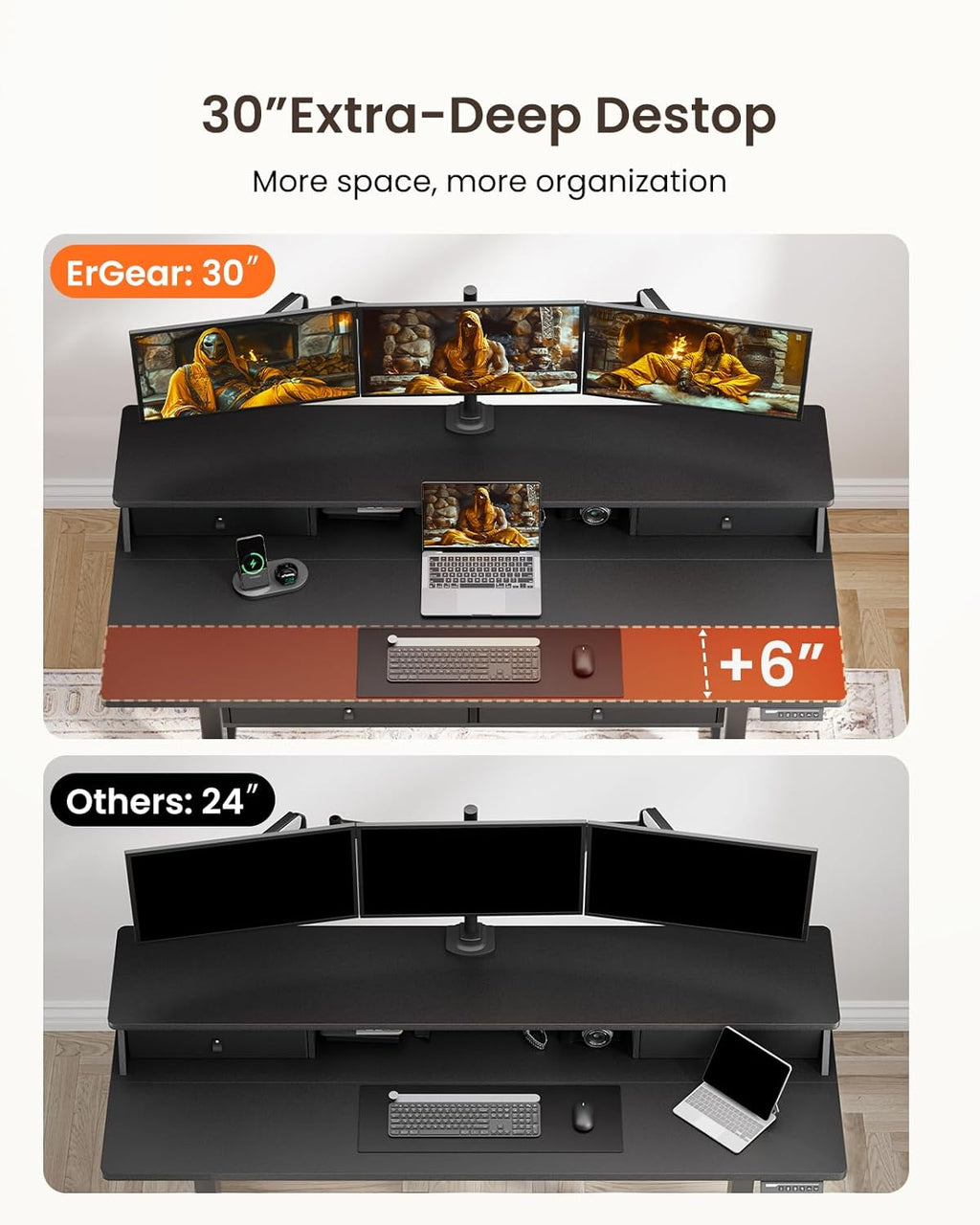 ErGear Electric Standing Desk with 4 Drawers, 48" x 30" Height Adjustable Desk with Storage, C-Clamp Mount Compatible, Computer Home Office Table with Cable Management Tray, Black