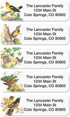 Meadow Birds Rolled Personalized Return Address Mailing Labels with Dispenser, Set of 250, 5 Designs, Small ¾ x 2½ Inch Size, Custom Self-Adhesive Sticker Roll, by Colorful Images