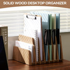 KIRIGEN Wood File Mail Organizer 7 Slots File Paper Holder Desktop Wood Document Letter Holder Organizer for Home Office Brown (7KWJJ-DBR)