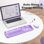 Wireless Keyboard and Mouse, Typewriter Full Size Keyboard with Number Pad and 2 in 1 USB Connected Mouse for Windows 7/8/10, Laptop, Desktop, PC, Computer (Purple Colorful)