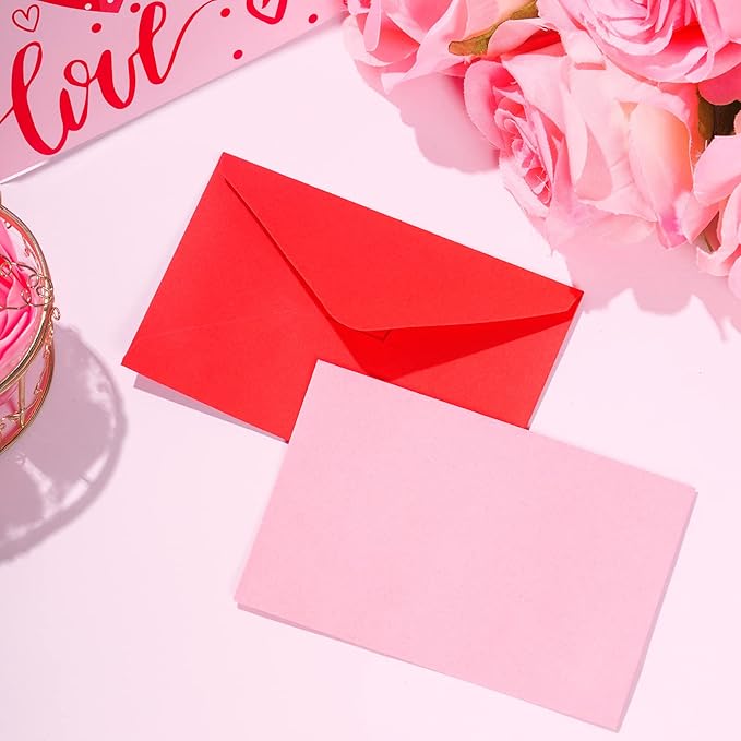 jiebor 100 Sets Small Valentines Day Blank Cards with Small Valentines Day Envelopes Pink Gift Cards Wedding Invitation Envelopes for Valentines Day Mother's Day 4.37 x 2.91 Inch