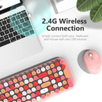 MOFII Wireless Keyboard and Mouse Combo, 2.4GHz Retro Typewriter Keyboard and Cute Mouse for Computer PC Desktops Laptop Windows(Pink Mix)
