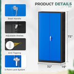 Greenvelly Metal Garage Storage Cabinet, 72" Tall Steel Storage Cabinets with 2 Doors and 4 Adjustable Shelves, Metal Tool Cabinets, Locking File Cabinet for Home Office, Garage, School (Black Blue)