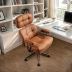 Faux Leather Executive Office Chair - Big and Tall Ergonomic Home Office Chair,Reclining Computer Desk Chairs with Lumbar Support,Adjustable Swivel Rolling PC Chairs with Wheels,Suede,Brown