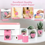 2 Rolls Pink Thermal Labels Personalized & Business Customized Label Stickers for Phomemo 241BT for MUNBYN 130B/RW402B Printers, 600Pcs Waterproof Shipping Label Sheet for Logo/Name/Thanks