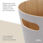 Umbra Woodrow, 2 Gallon Modern Wooden Trash Can Wastebasket or Recycling Bin for Home or Office, Grey (082780-918)