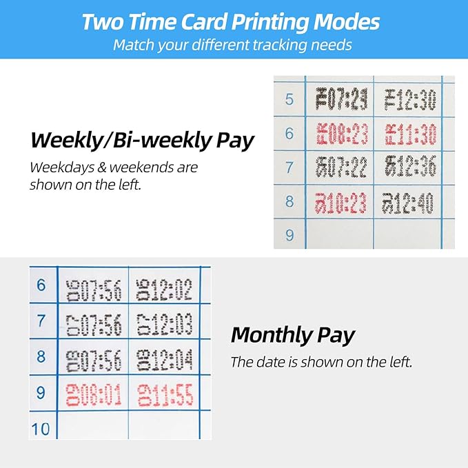 Employee Time Clocks for Small Business, Auto-Align Time Clock Punch Machine with 50-Piece Time Cards, Two Security Keys, and One Ink Ribbon Cartridge