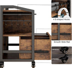 HSH Mobile Lateral File Cabinet with Drawer, Rolling Filing Cabinet with Storage Shelves & Hanging File Folders, Wooden Metal Printer Stand Fits A4 Letter Legal Size for Home Office, Rustic Brown,33In