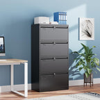 Metal 4 Drawer Lateral File Cabinet with 4 Lock - Wide Filing Cabinet for Letter/Legal/F4/A4 Hanging Files - Includes Business Card Holder,Home Office School Storage,Black