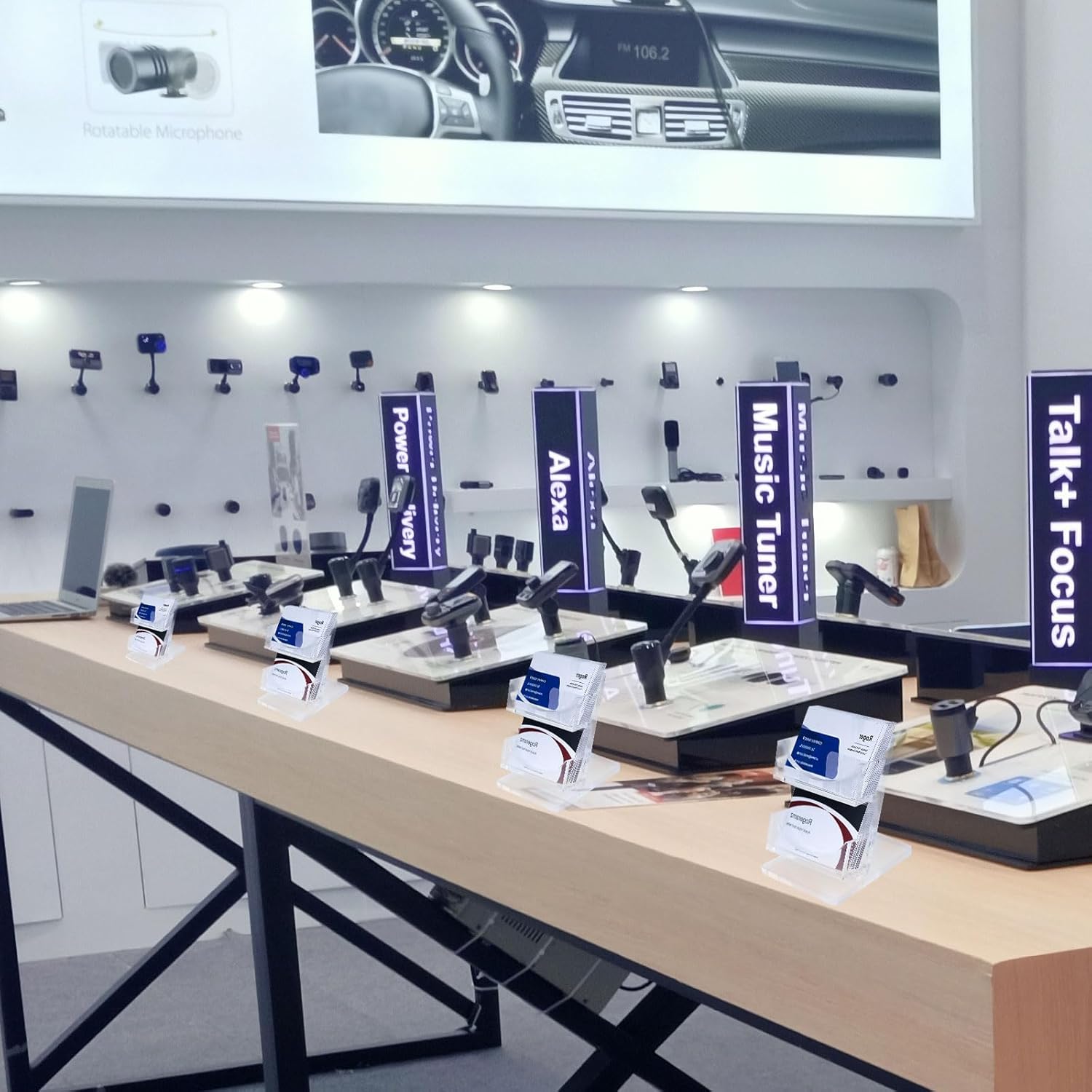 Acrylic Business Card Holder 2-Tier for Desk - Office & Exhibition Clear Business Card Display Stand, Business Card Organizer with 2 Slots, Holds Up to 130 Cards