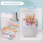 SKYDUE 360 Degree Rotating Desk Organizer, Shining Dual-Purpose Rhinestone Pencil Pen Holder, Rotating Desk Pen Organizer with 5 Slots, Rhinestone Pencil Cup for Office, School, Home