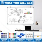 White Board Dry Erase Whiteboard for Wall 36" x 24" (2pcs) Aluminum Presentation Magnetic Whiteboards with Long Pen Tray, Hanging Whiteboard for Office, Meeting Room, Classroom, School & Home