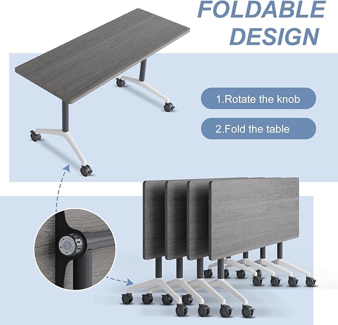 Folding Conference Table, Mobile Training Table for Office Conference, Modern Modular Rectangular Work Desk Meeting Seminar Work Tables with Caster Wheels, Large Breakroom Tables (6Pack L70.9in)