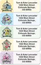 Birdcages Rolled Personalized Return Address Mailing Labels with Dispense, Set of 250, 5 Designs, Small ¾ x 2½ Inch Size, Custom Self-Adhesive Sticker Roll, by Colorful Images