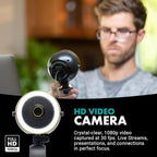 Movo WebMic HD Pro All-in-One Webcam with Microphone and Ring Light- 1080p HD Camera, Pro Cardioid Condenser Microphone, LED Ring Light -HD Webcam for Streaming, Video Conferencing, Recording, Gaming