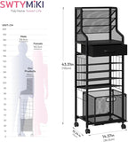 SWTYMIKI 10-Tier Rolling File Cart - Mesh Paper Organizer with Drawer and Hanging File Folders on Lockable Wheels, Wood Teacher Cart for Office Organization, Storage in Home, Studio, School (Black)
