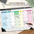 2026 Desk Calendar - 18 Monthly Calendar 2026-2027, Jan 2026 - Jun 2027, 17" x 12", Large Desk Calendar 2026-2027 with Thick Paper, Large Blocks, Stickers, Home or Office Calendar for Easy Organizing