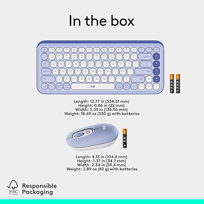 Logitech POP ICON Combo, Bluetooth Keyboard and Mouse Combo, Comfortable Typing, programmable Keys and Buttons, Quiet clicks, Easy-Switch up to 3 Devices - Lilac