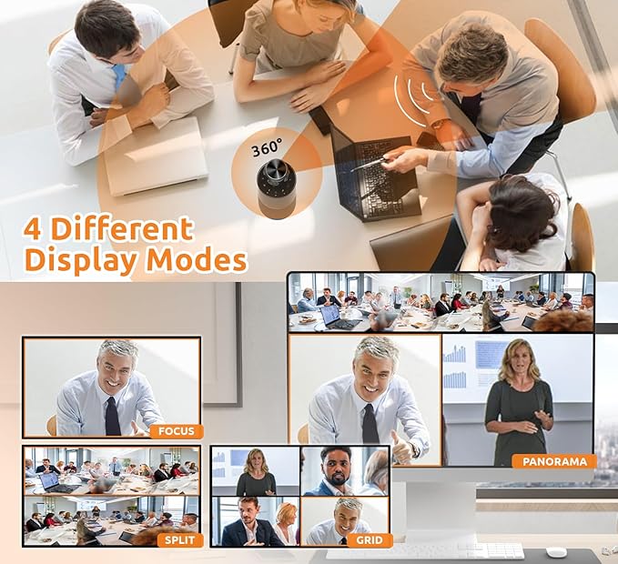 TOUCAN 360-Degree Video Conference Camera, 1080p HD Webcam with 4 Noise Reduction Mics, Speaker, AI Tracking, Works with Zoom, Google Voice, Microsoft Teams and More, for PC/Mac/Tablet