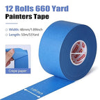 12 Rolls Blue Painters Tape 2 Inch Wide Painters Tape Bulk 1.89In × 660 Total Yd Multi-Purpose Blue Masking Tape for Wall Painting Color Separation Edge Repair Car