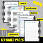 Hero Theme Academic Planner Notebook, Weekly Monthly Daily Agenda, Custom Date Organizer for Time Management, Spiral Bound Planner with Colorful Tabs,Datebooks for Student, Workers (Black and Grey)