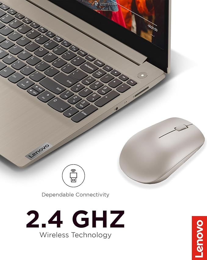 Lenovo 530 Wireless Mouse with Battery, 2.4GHz Nano USB, 1200 DPI Optical Sensor, Ergonomic for Left or Right Hand, Lightweight, GY50Z18988, Almond