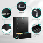 SISESOL 4 Drawer Lateral File Cabinet with Lock,Black Lateral Filing Cabinet,Horizontal Metal Filing Cabinet,Locked Wide Four Drawer File Cabinet for Office Home,Fit A4/F4/Letter/Legal File