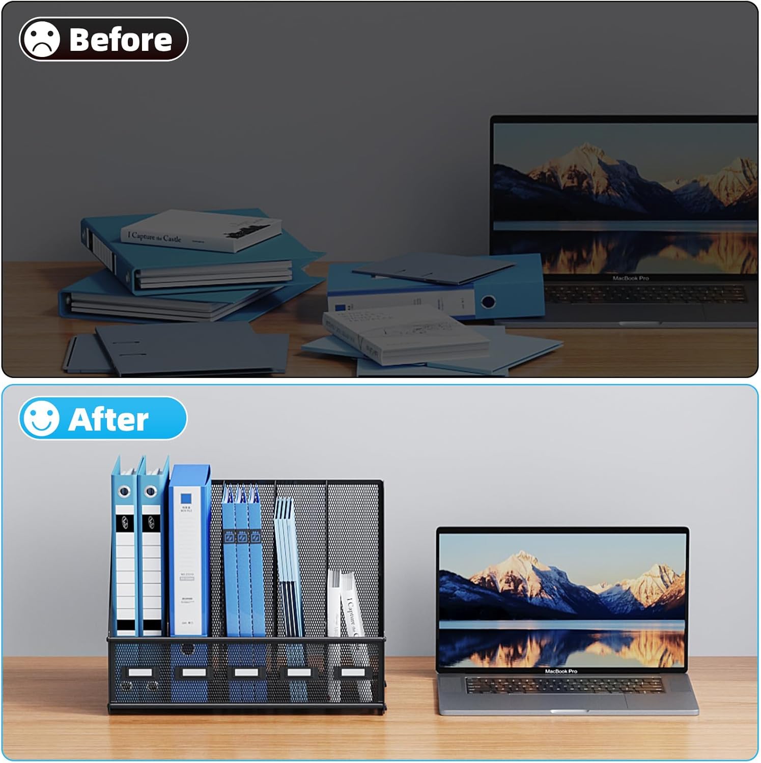 Marbrasse Desk File Organizer with 5 Vertical Compartments Mesh Magazine File Holder for Office, Home, School