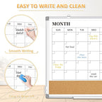Large Dry Erase Calendar for Wall, 36"x24" Double-Sided Magnetic Whiteboard Calendar with Cork Board, Aluminum Frame Monthly White Board Memo Message Board for Office, Home, School, Kitchen