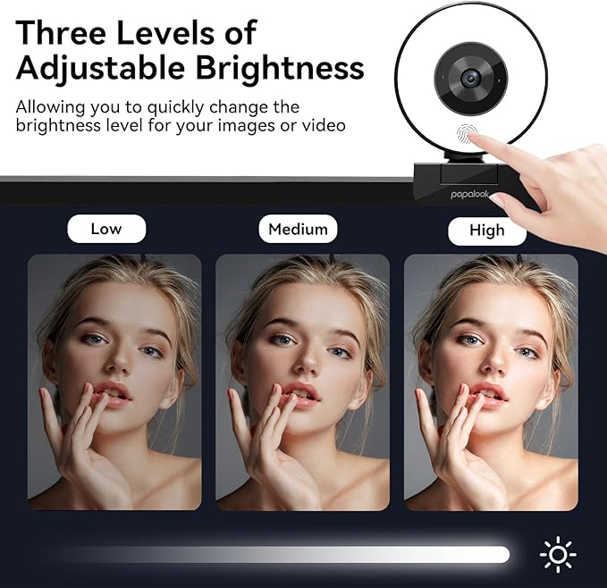 papalook 2K/1080P Webcam with Light and Privacy Cover, PA552 Full HD Streaming Web Camera with Dual Microphones, Plug and Play USB Computer Webcam for PC Laptop Desktop, Mac Zoom Skype Teams