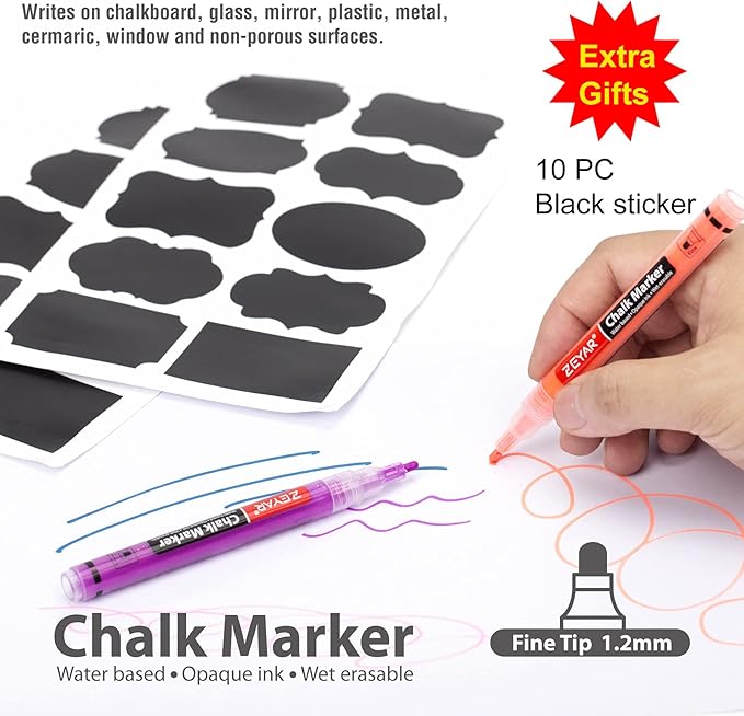 ZEYAR Liquid Chalk Marker, Wet Erase Marker, Water-Based Opaque Ink, Fine Tip for Detailed Drawing, Writes on Nonporous Chalkboards, Bistro Boards, Windows, Plastic and more (48 Full Colors)