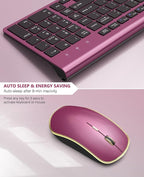 Wireless Keyboard Mouse Combo,J JOYACCESS 2.4G Compact and Ultra Slim Wireless Keyboard and Mouse for Windows, Computer, Desktop, PC, MacBook Air, Laptop-Wine Red