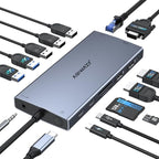 USB C Docking Station Dual Monitor for Dell/HP/Lenovo/Surface Laptop,15 in 1 Triple Display Multiport Adapter Hub, USBC Dock Dongle with 2 HDMI+VGA+6 USB C/A+Button+100W PD +Ethernet+SD/TF+Audio