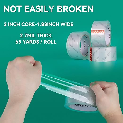 FugaCity Heavy Duty Clear Packing Tape Refills (18 Rolls), Packaging Tape for Moving Sealing, Moving Supplies Shipping Tape,2.7 Mil Thick, 1.88 in Wide,65 Yards Per Roll,Total 1170 Yards