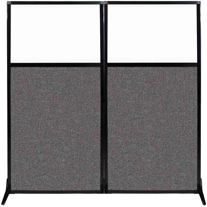 Versare Workstation Partition | Portable Wall Divider | Modern Office Cubicle | Free Standing Privacy Screen | Flexible Work Space | 66" x 70" W/Window, Charcoal Gray Fabric Panels