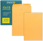 EnDoc 10 x 15 Clasp Envelopes - 100 Pack Brown Kraft Catalog Mailing Gummed Seal Envelope - 28lb Heavyweight 10x15 Inches Manila Envelopes for Home, Office, Business, Legal or School