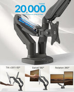 HUANUO Dual Monitor Stand - Full Adjustable Monitor Desk Mount Swivel Vesa Bracket with C Clamp, Grommet Mounting Base for 13 to 32 Inch Computer Screens - Each Arm Holds 4.4 to 19.8lbs -Grey