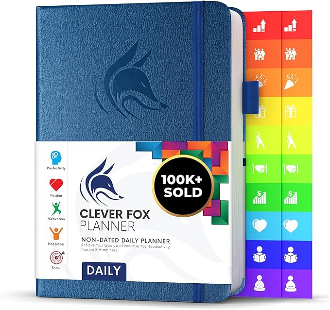 Clever Fox Daily Planner – Undated Planning Notebook with Hourly Schedule & To-Do List – Personal Day Task & Work Organizer, 6 Months (Mystic Blue)