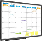 JILoffice Dry Erase Calendar Whiteboard - Magnetic White Board Calendar Monthly 24 X 18 Inch, Black Aluminium Frame Wall Mounted Board for Office Home and School