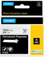 DYMO Rhino Industrial Permanent Polyester Labels, 3/4", Black Print on White Tape