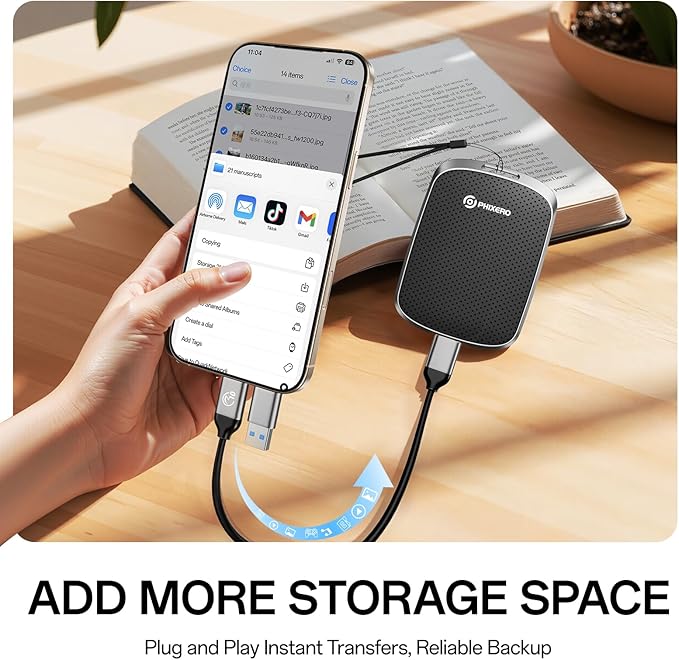 PHIXERO P5PLUS Portable SSD 2TB Up to 550MB/s, USB 3.2 Gen 2 External Solid State Drive，USB C to C&A for Smartphone，Tablet，PC，Labtop (Black)