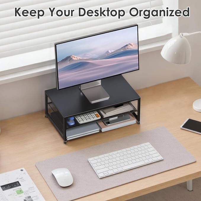 Desk Organizers and Accessories, Computer Monitor Stand Riser, Printer & Laptop Stand, Office Desk Accessories & Desktop Workspace Organizers for Office Supplies (Black)
