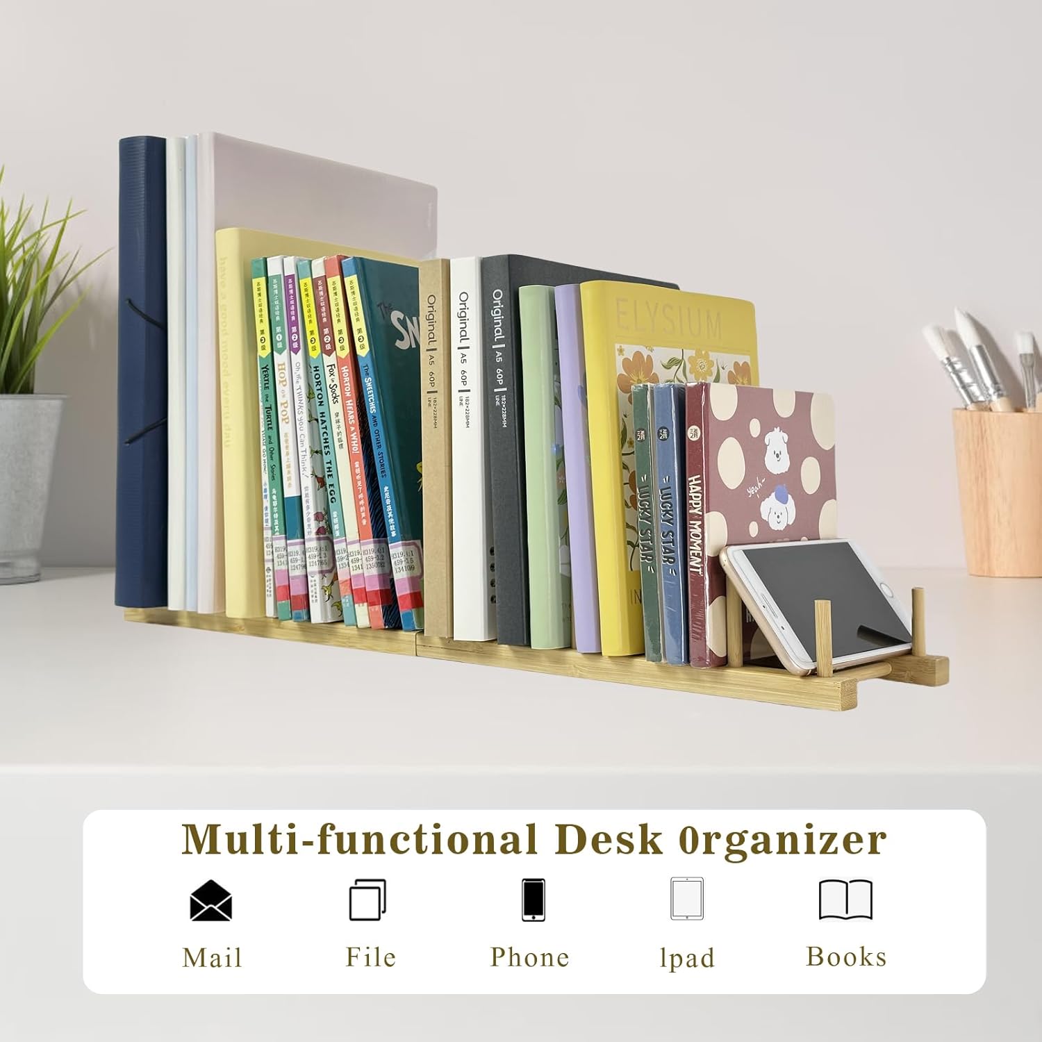 2 Pack Mail Organizer for Desk, Wood Mail Holder Countertop with 5-Slot, Small Letter Sorter File Holder,Office Desktop Envelope Organizer and Book Display Rack