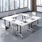 Conference Room Table with Flip-Top Design for Dynamic Meetings, Business Table Computer Desk with Heavy-Duty Frame,Foldable Seminar Meeting Tables for Home Office (2, E, 61IN)