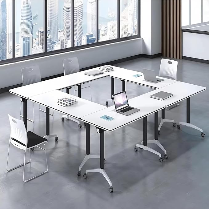 Conference Room Table with Flip-Top Design for Dynamic Meetings, Business Table Computer Desk with Heavy-Duty Frame,Foldable Seminar Meeting Tables for Home Office (2, E, 70.8IN)