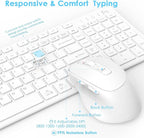 FENIFOX Wireless Keyboard Mouse Combo, Ergonomic Rechargeable Silent Quiet Slim Compact Full-Size USB C with Number Pad Flat Soft Cover for PC Computer Laptop Mac MacBook iMac TV Windows OS - White